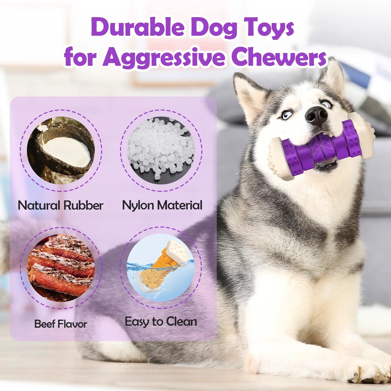Brighten Your Pup's Day with the  Interactive Chew Toy - Perfect for Aggressive Chewers! 🐶💜